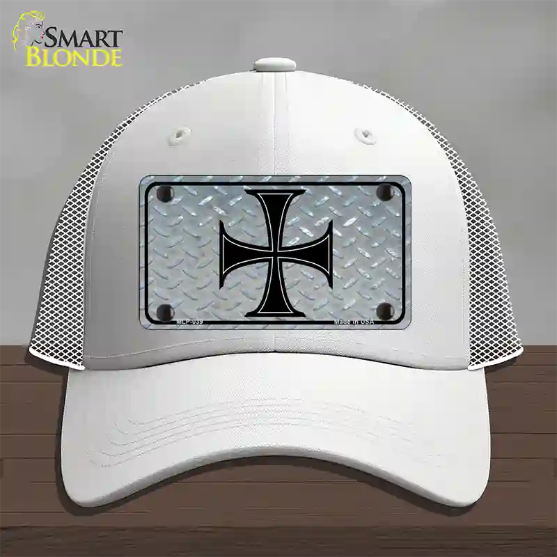 Maltese Cross Novelty License Plate Hat Mesh / White