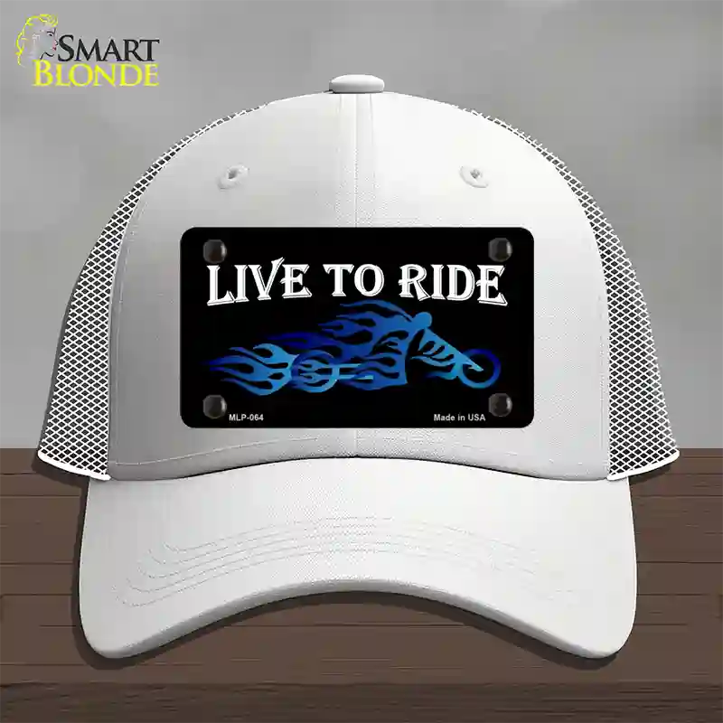 Live To Ride Novelty License Plate Hat Mesh / White