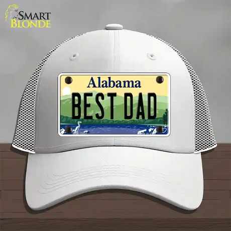 Best Dad Alabama Novelty License Plate Hat Mesh / White