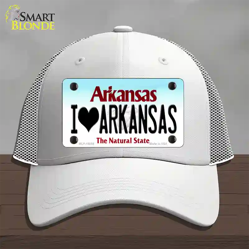 I Love Arkansas Novelty License Plate Hat Mesh / White