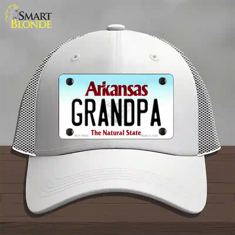 Grandpa Arkansas Novelty License Plate Hat Mesh / White