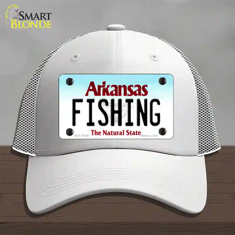 Fishing Arkansas Novelty License Plate Hat Mesh / White