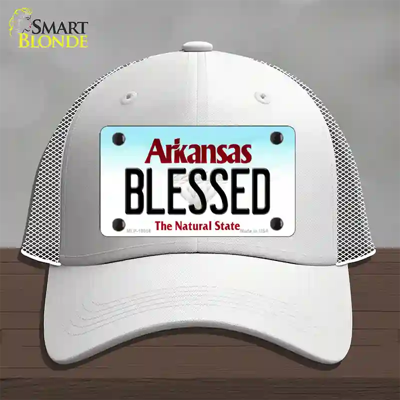 Blessed Arkansas Novelty License Plate Hat Mesh / White