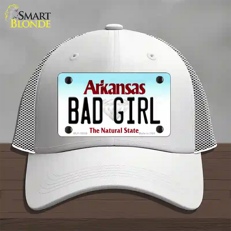 Bad Girl Arkansas Novelty License Plate Hat Mesh / White