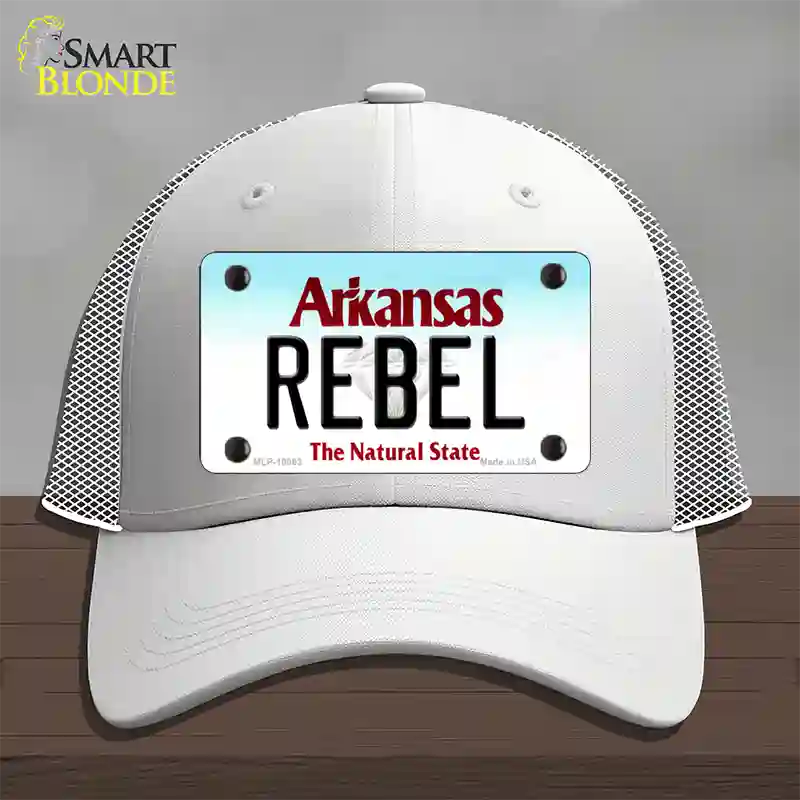 Rebel Arkansas Novelty License Plate Hat Mesh / White