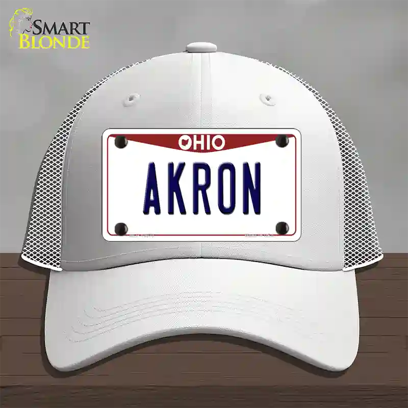 Akron Ohio Novelty License Plate Hat Mesh / White