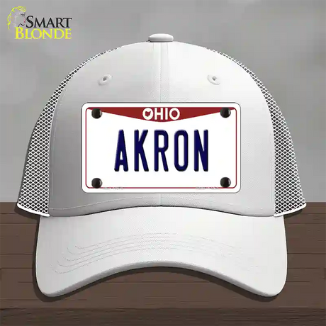 Akron Ohio Novelty License Plate Hat Mesh / White