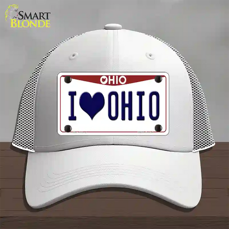 I Love Ohio Novelty License Plate Hat Mesh / White