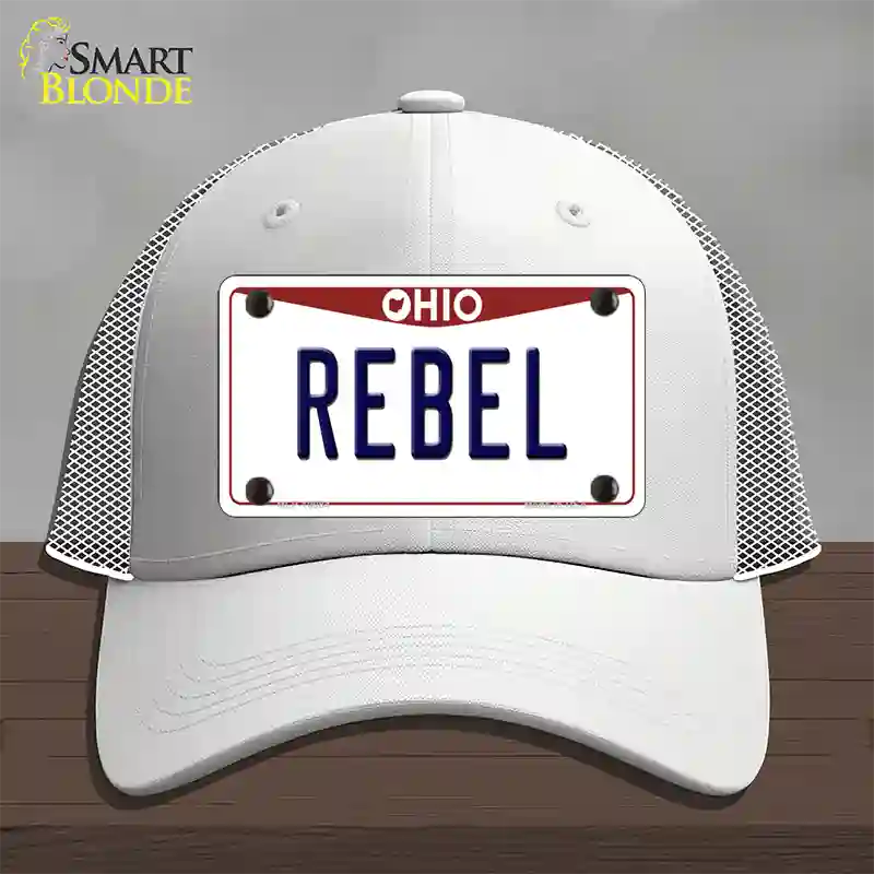 Rebel Ohio Novelty License Plate Hat Mesh / White