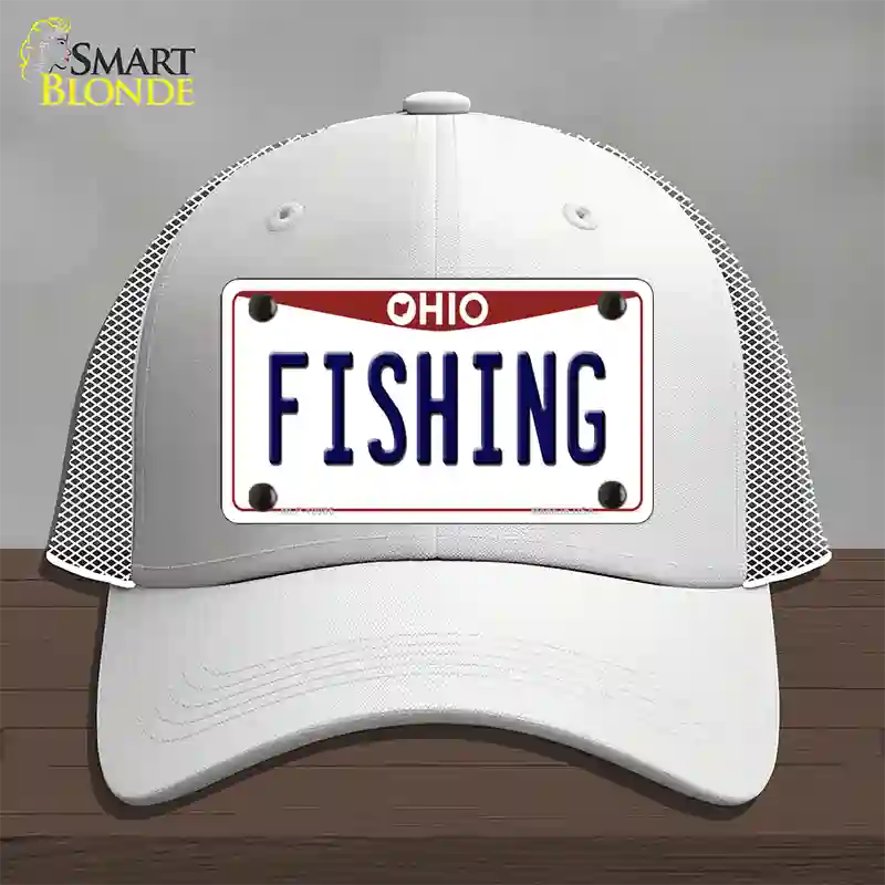 Fishing Ohio Novelty License Plate Hat Mesh / White