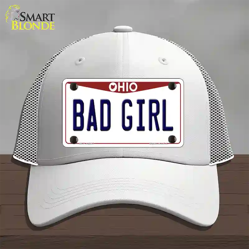 Bad Girl Ohio Novelty License Plate Hat Mesh / White