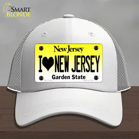 I Love New Jersey Novelty License Plate Hat Mesh / White