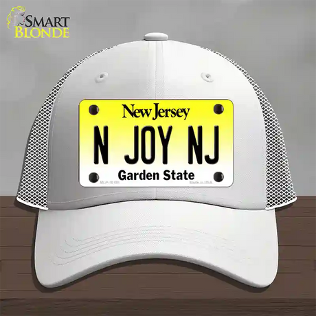 N Joy NJ New Jersey Novelty License Plate Hat Mesh / White