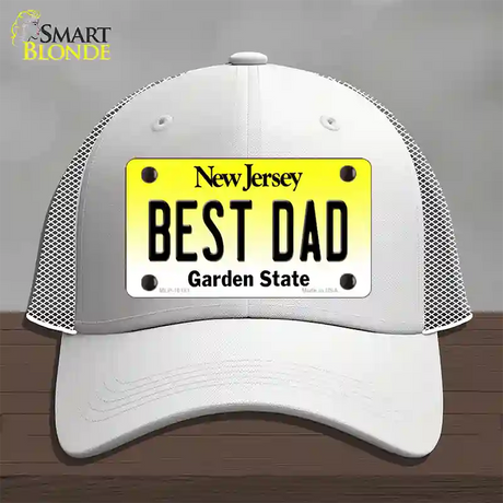 Best Dad New Jersey Novelty License Plate Hat Mesh / White