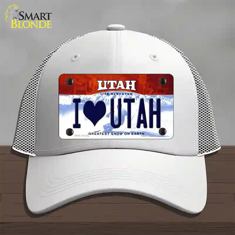 I Love Utah Novelty License Plate Hat Mesh / White