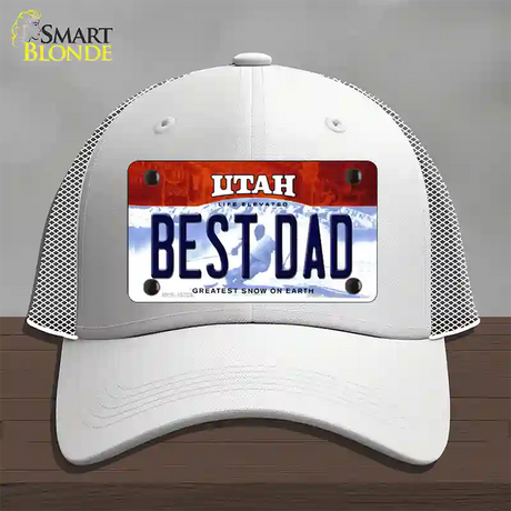 Best Dad Utah Novelty License Plate Hat Mesh / White