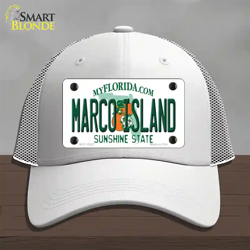 Marco Island Florida Novelty License Plate Hat Mesh / White