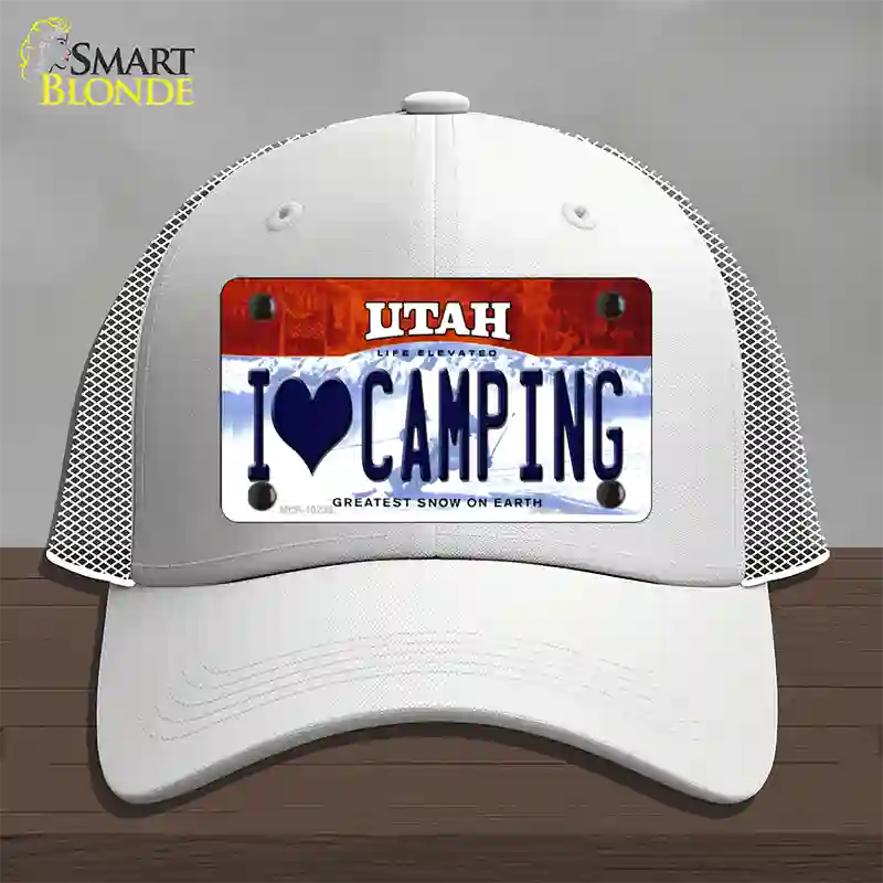 I Love Camping Utah Novelty License Plate Hat Mesh / White