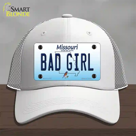 Bad Girl Missouri Novelty License Plate Hat Mesh / White