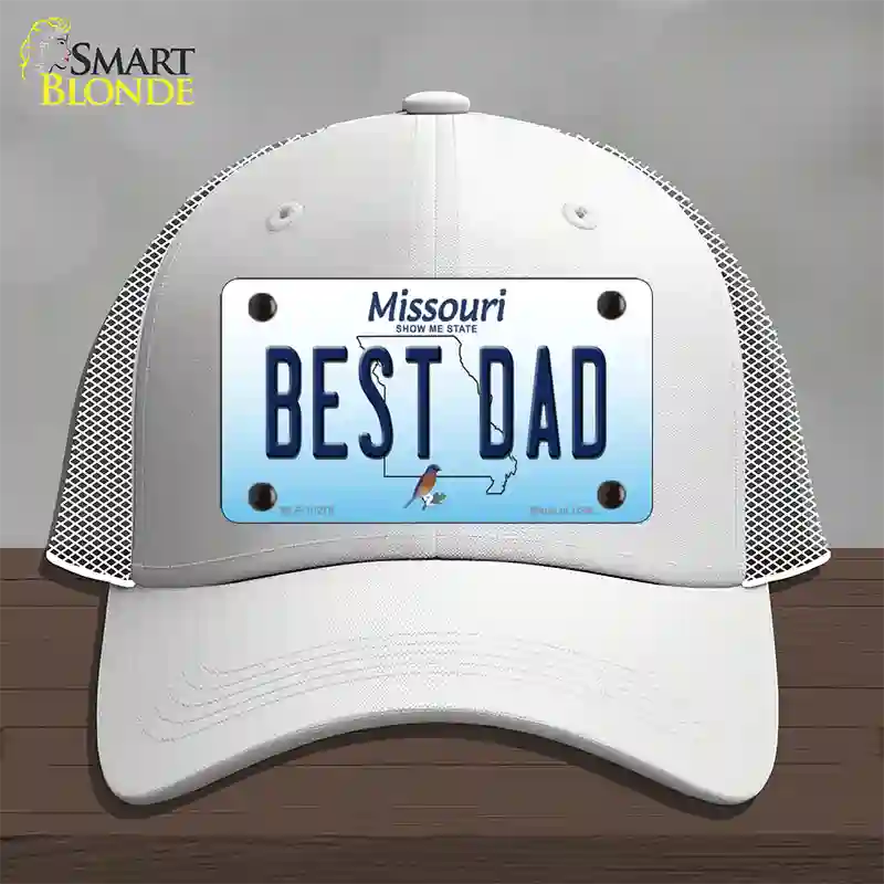 Best Dad Missouri Novelty License Plate Hat Mesh / White