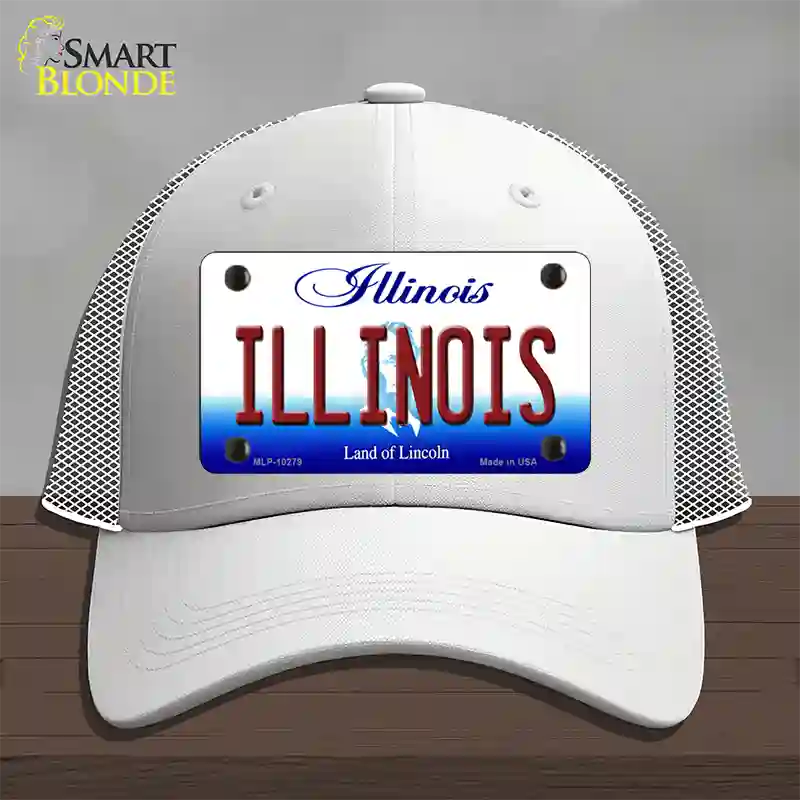 Illinois Land of Lincoln Novelty License Plate Hat Mesh / White