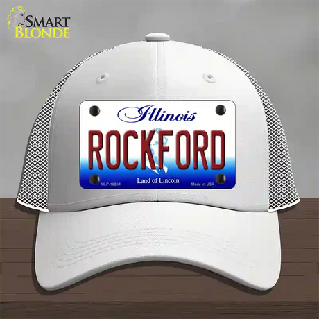 Rockford Illinois Novelty License Plate Hat Mesh / White