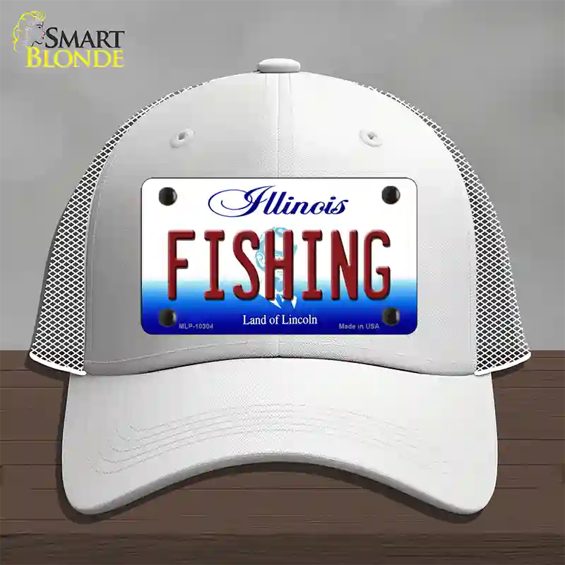 Fishing Illinois Novelty License Plate Hat Mesh / White