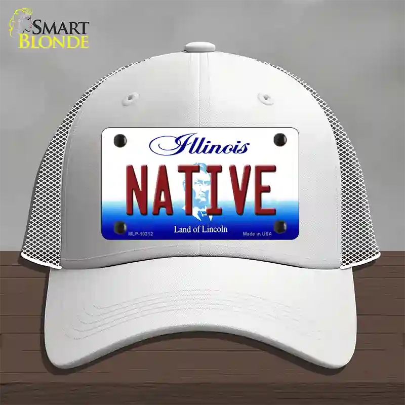 Native Illinois Novelty License Plate Hat Mesh / White