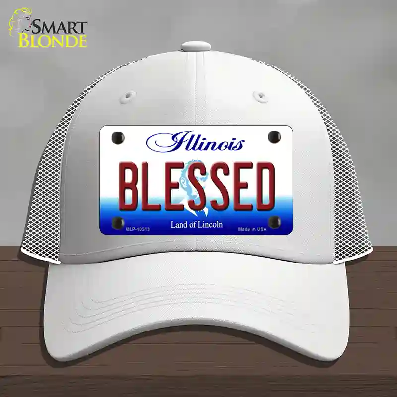 Blessed Illinois Novelty License Plate Hat Mesh / White