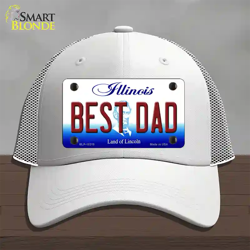 Best Dad Illinois Novelty License Plate Hat Mesh / White