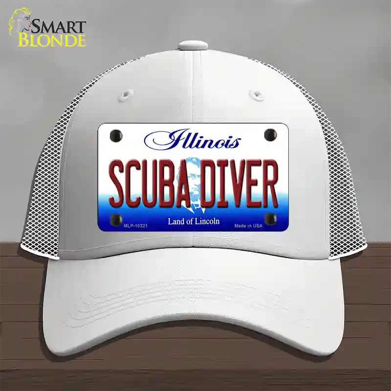 Scuba Diver Illinois Novelty License Plate Hat Mesh / White