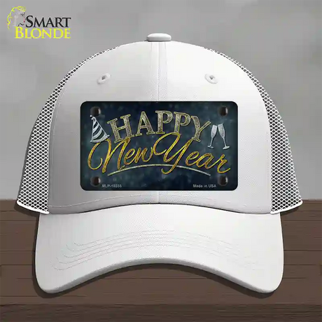 Happy New Year Novelty License Plate Hat Mesh / White