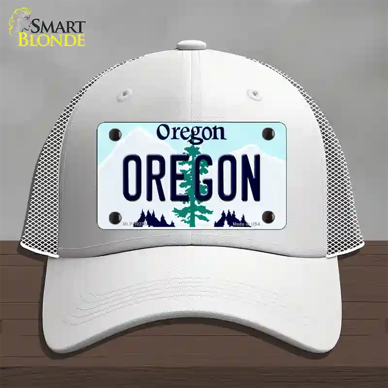 Oregon Tree Novelty License Plate Hat Mesh / White