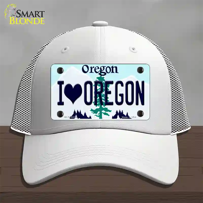 I Love Oregon Novelty License Plate Hat Mesh / White