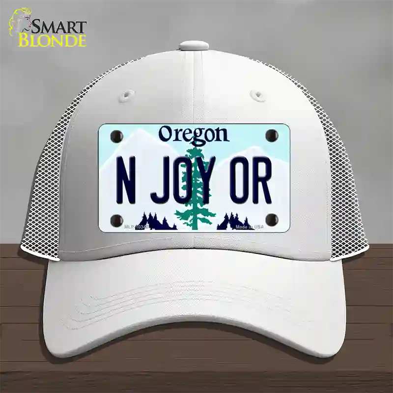 N Joy OR Oregon Novelty License Plate Hat Mesh / White