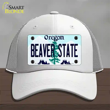 Beaver State Oregon Novelty License Plate Hat Mesh / White