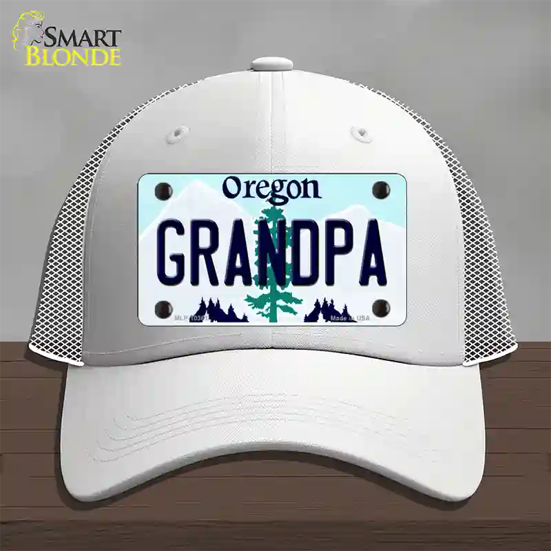 Grandpa Oregon Novelty License Plate Hat Mesh / White