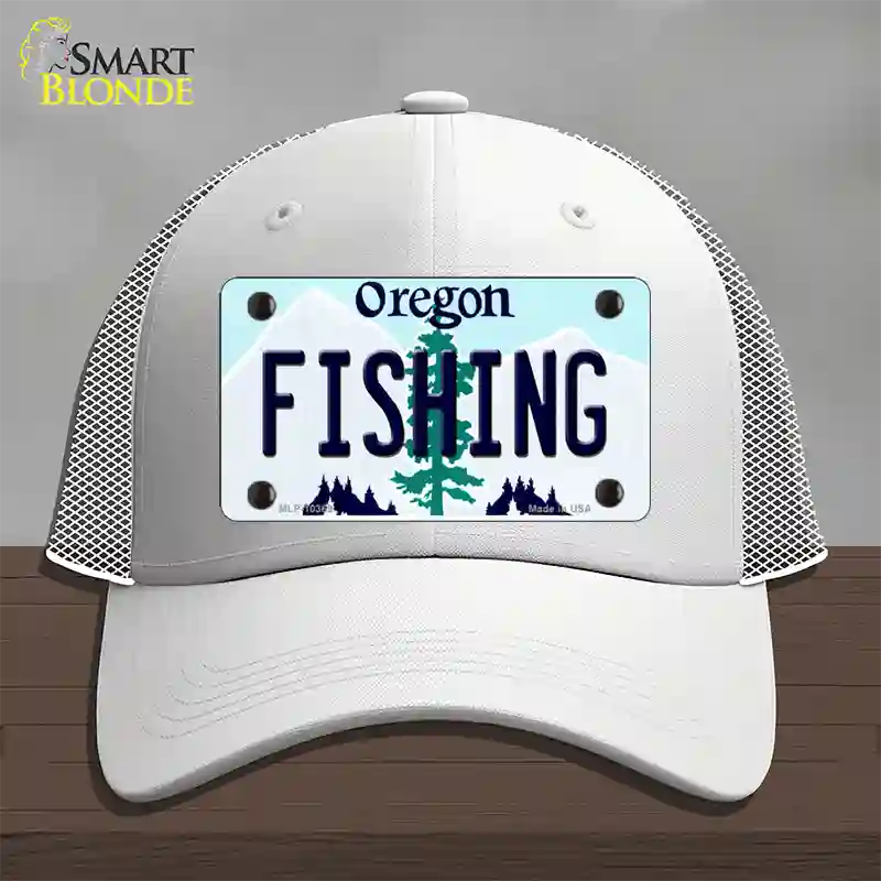 Fishing Oregon Novelty License Plate Hat Mesh / White