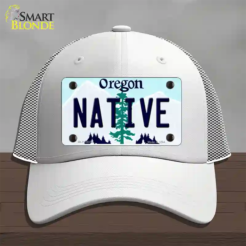 Native Oregon Novelty License Plate Hat Mesh / White