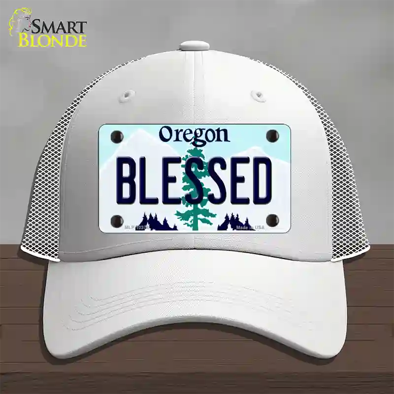 Blessed Oregon Novelty License Plate Hat Mesh / White