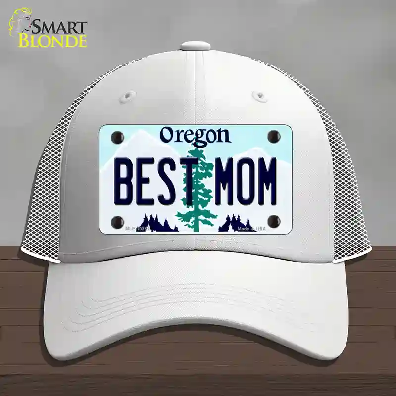 Best Mom Oregon Novelty License Plate Hat Mesh / White