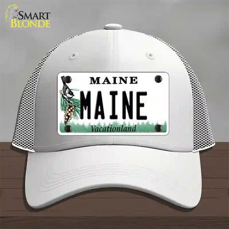 Maine Vacationland Novelty License Plate Hat Mesh / White