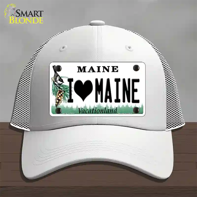 I Love Maine Novelty License Plate Hat Mesh / White