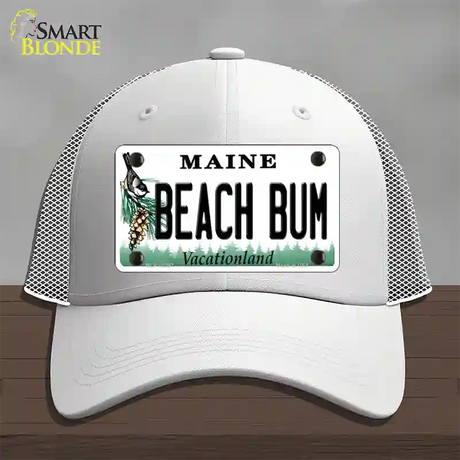 Beach Bum Maine Novelty License Plate Hat Mesh / White