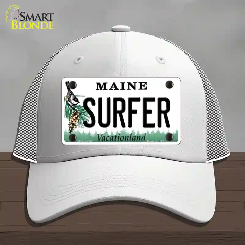 Surfer Maine Novelty License Plate Hat Mesh / White