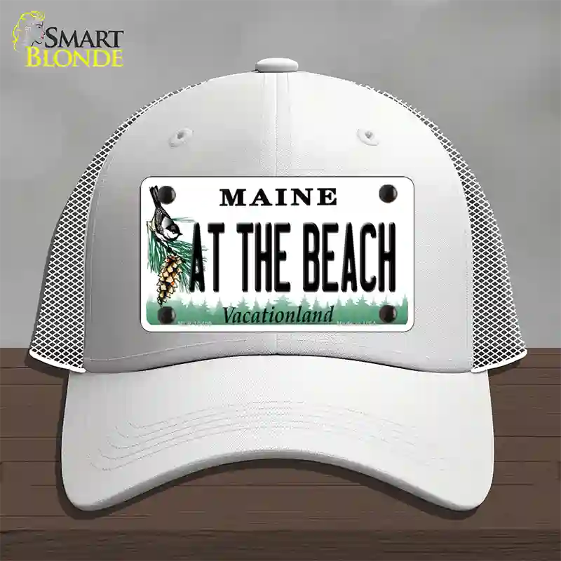 At The Beach Maine Novelty License Plate Hat Mesh / White