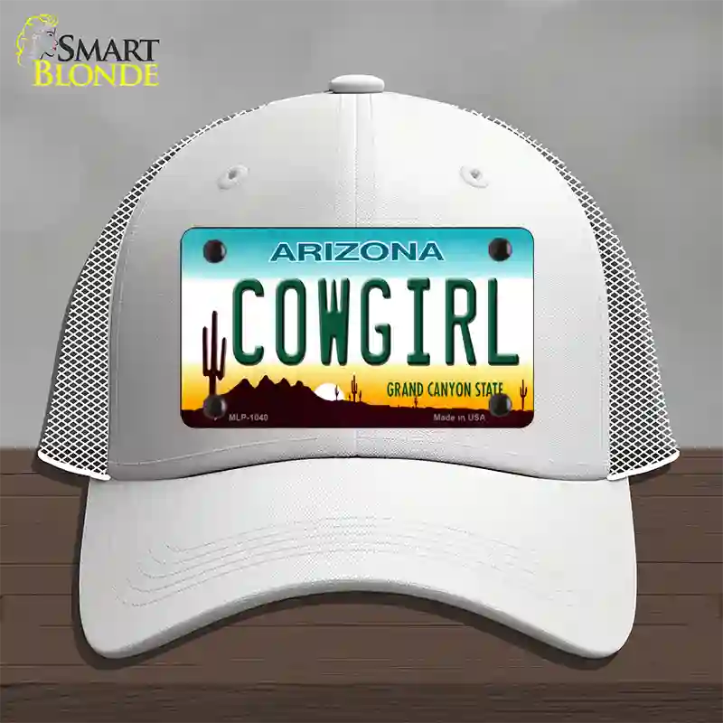 Cowgirl Novelty License Plate Hat Mesh / White