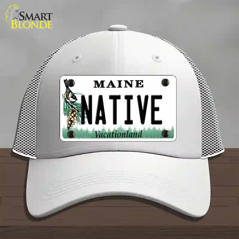 Native Maine Novelty License Plate Hat Mesh / White