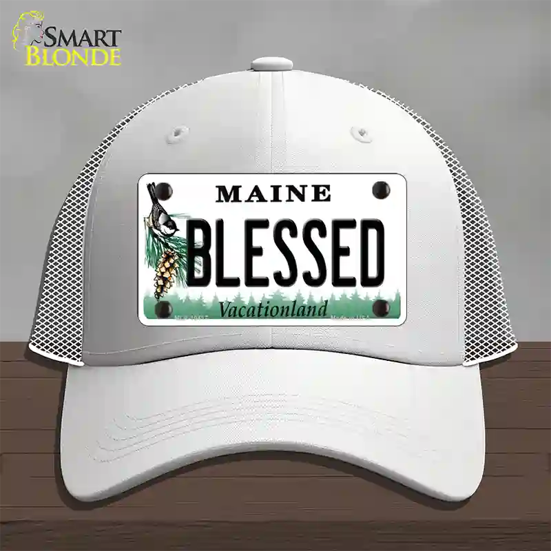 Blessed Maine Novelty License Plate Hat Mesh / White