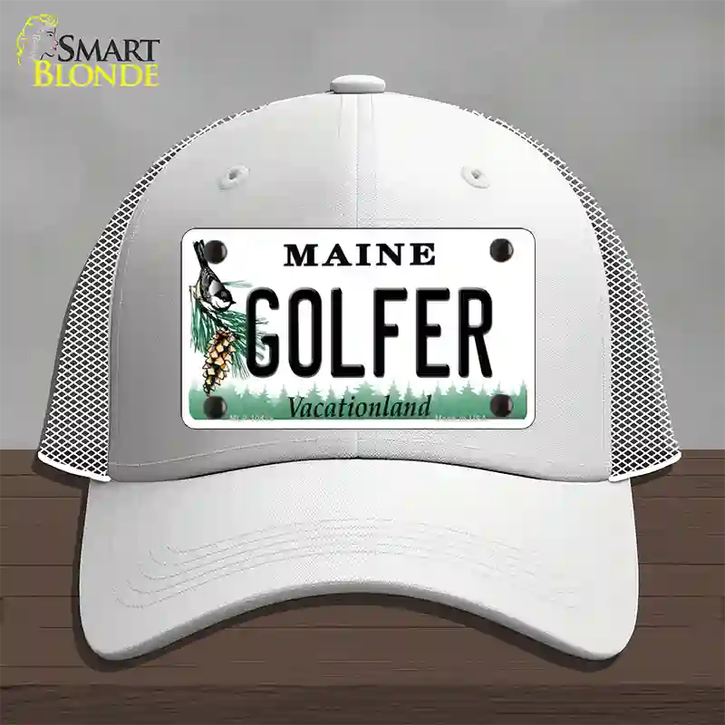 Golfer Maine Novelty License Plate Hat Mesh / White